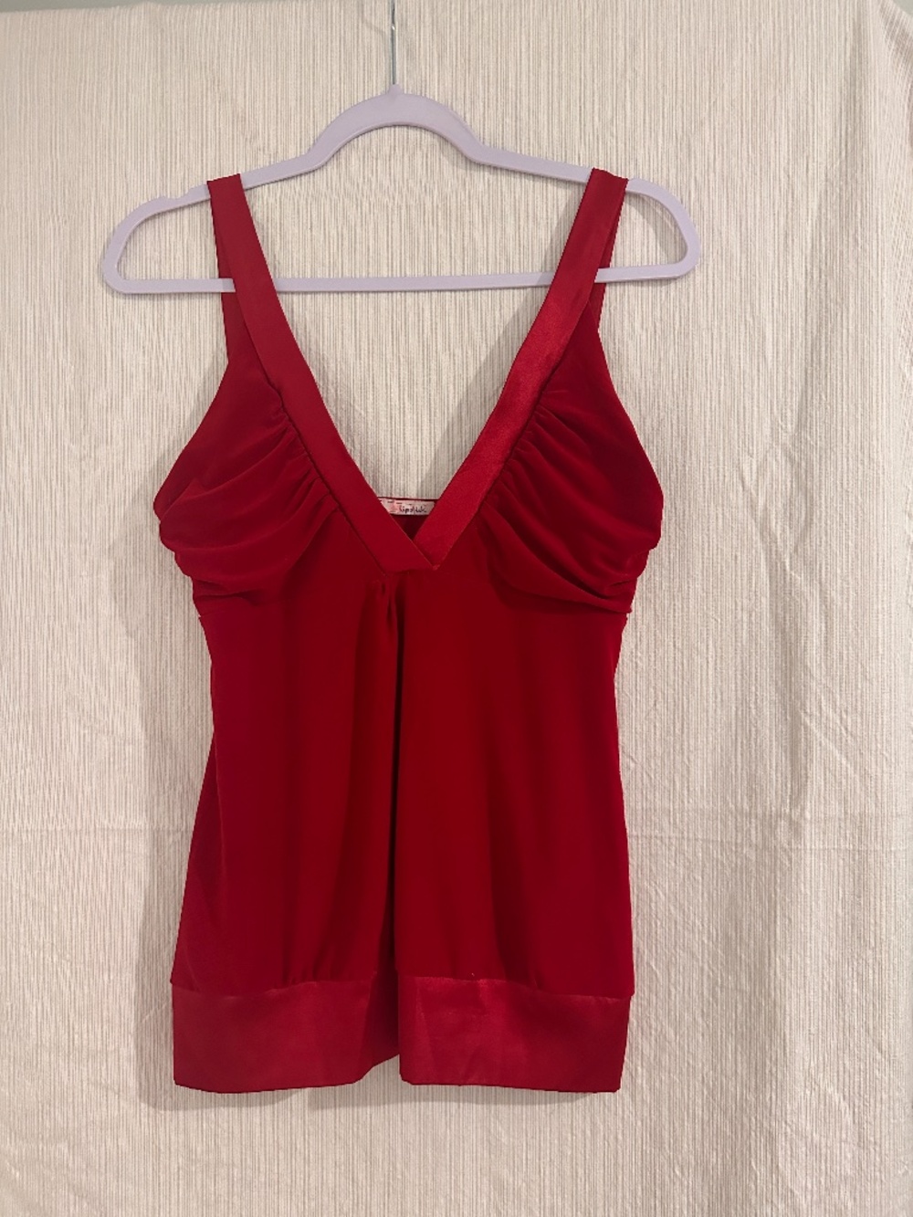 Y2K Lipstick Red Satin Ruched Tunic Tank Top Juniors L